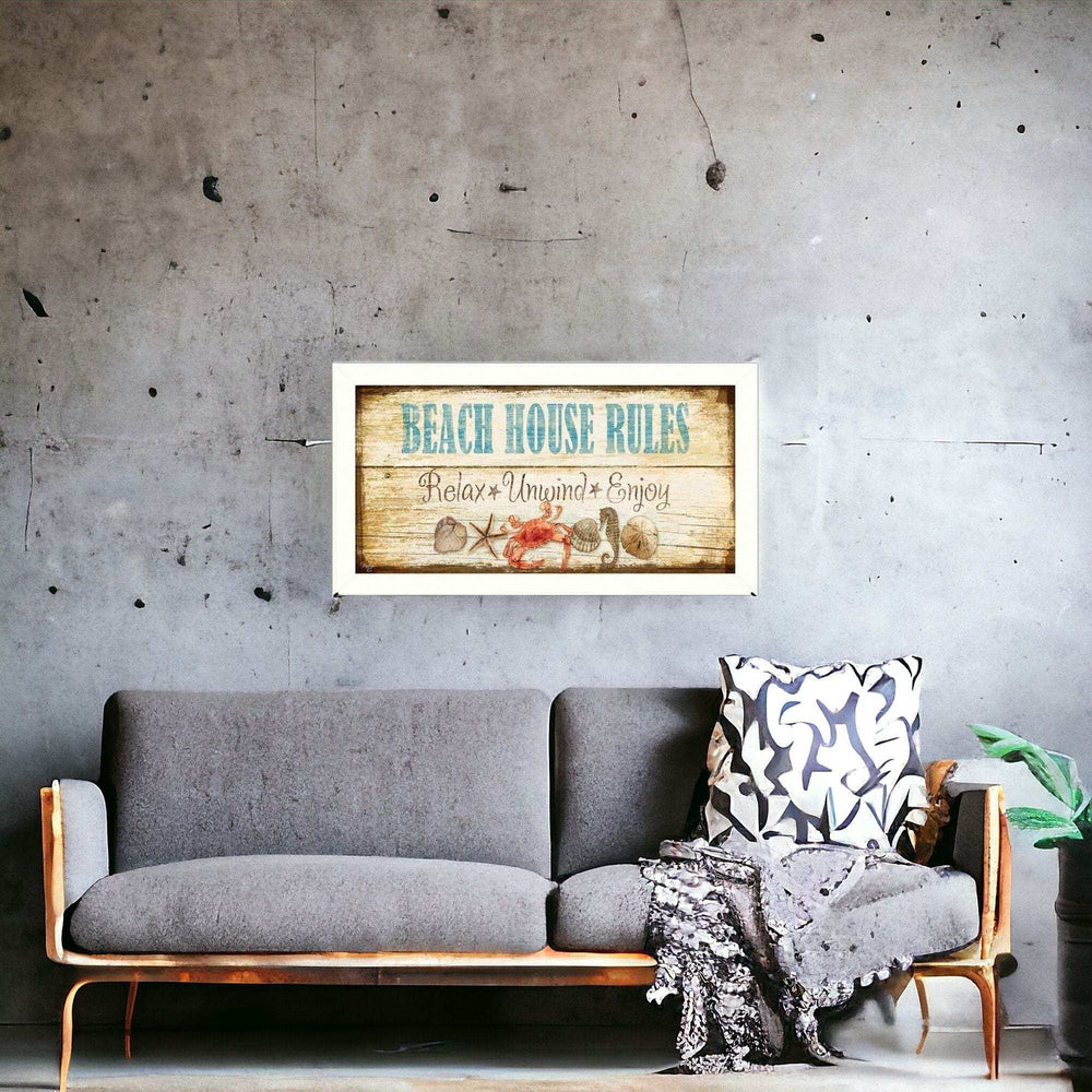 Beach House Rules White Framed Print Wall Art - Homeroots - Flyclothing LLC