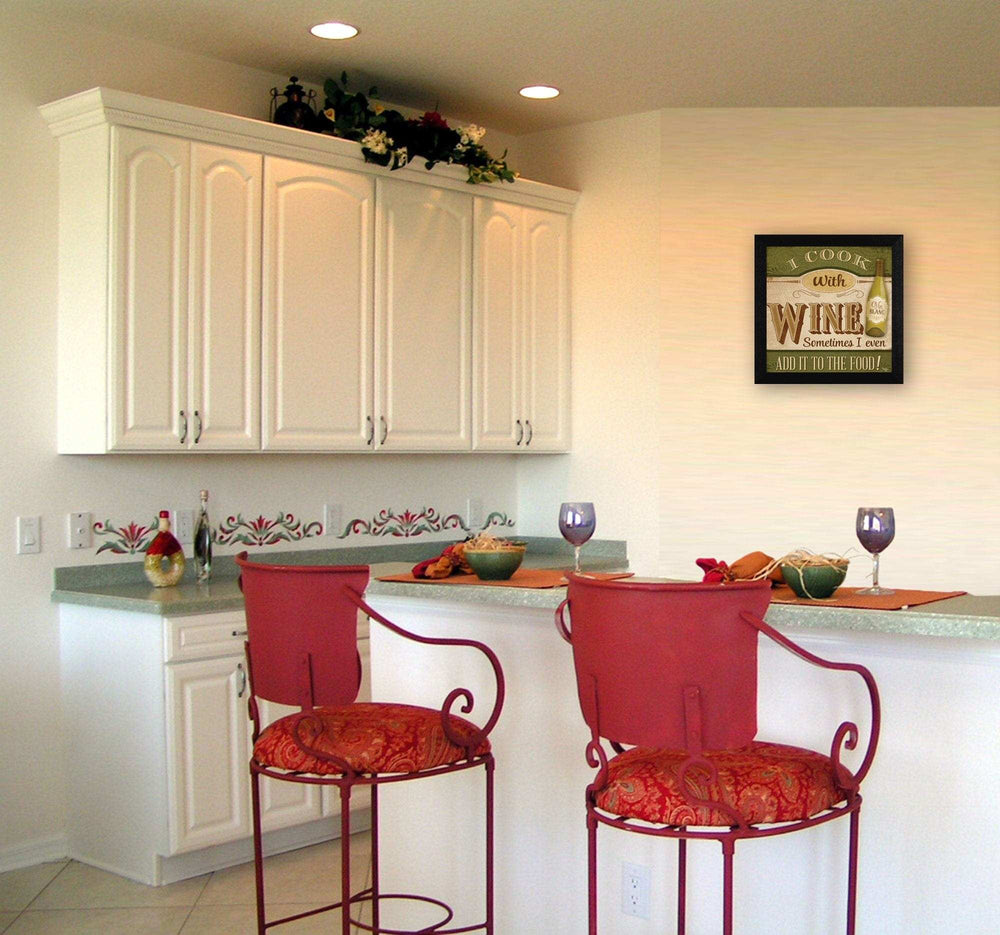 I Cook with Wine Black Framed Print Kitchen Wall Art - Homeroots - Flyclothing LLC