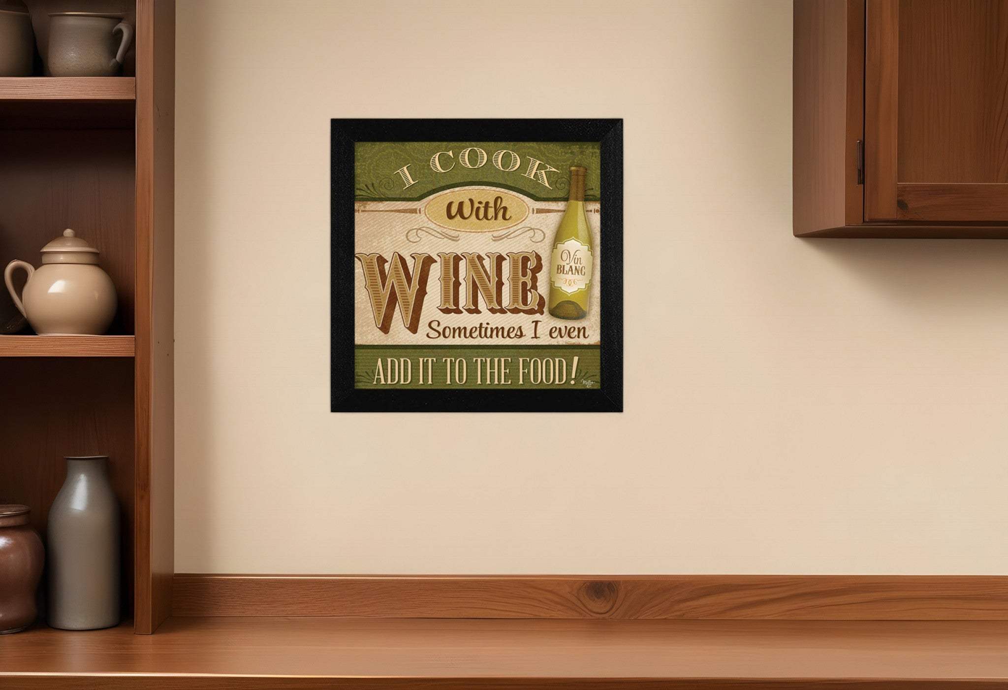 I Cook with Wine Black Framed Print Kitchen Wall Art - Homeroots - Flyclothing LLC