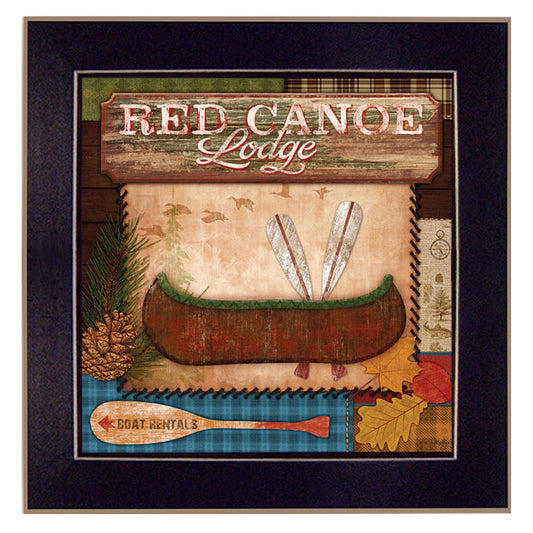 Red Canoe Lodge 1 Black Framed Print Wall Art - Homeroots