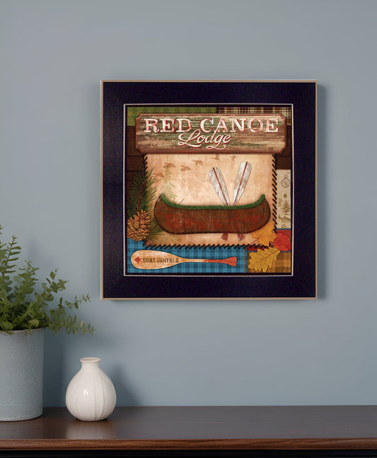 Red Canoe Lodge 1 Black Framed Print Wall Art - Homeroots