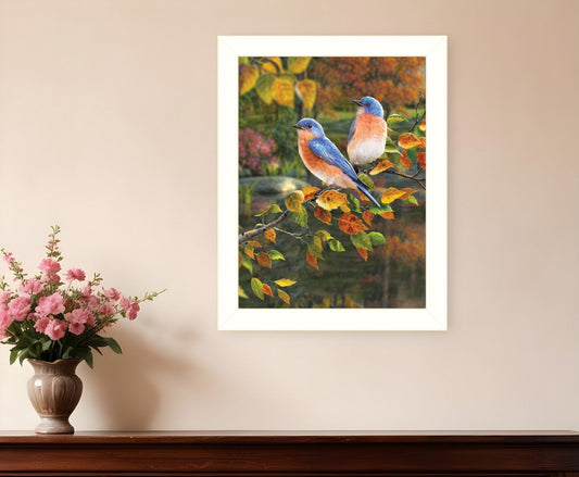 Bluebirds 2 White Framed Print Wall Art - Homeroots