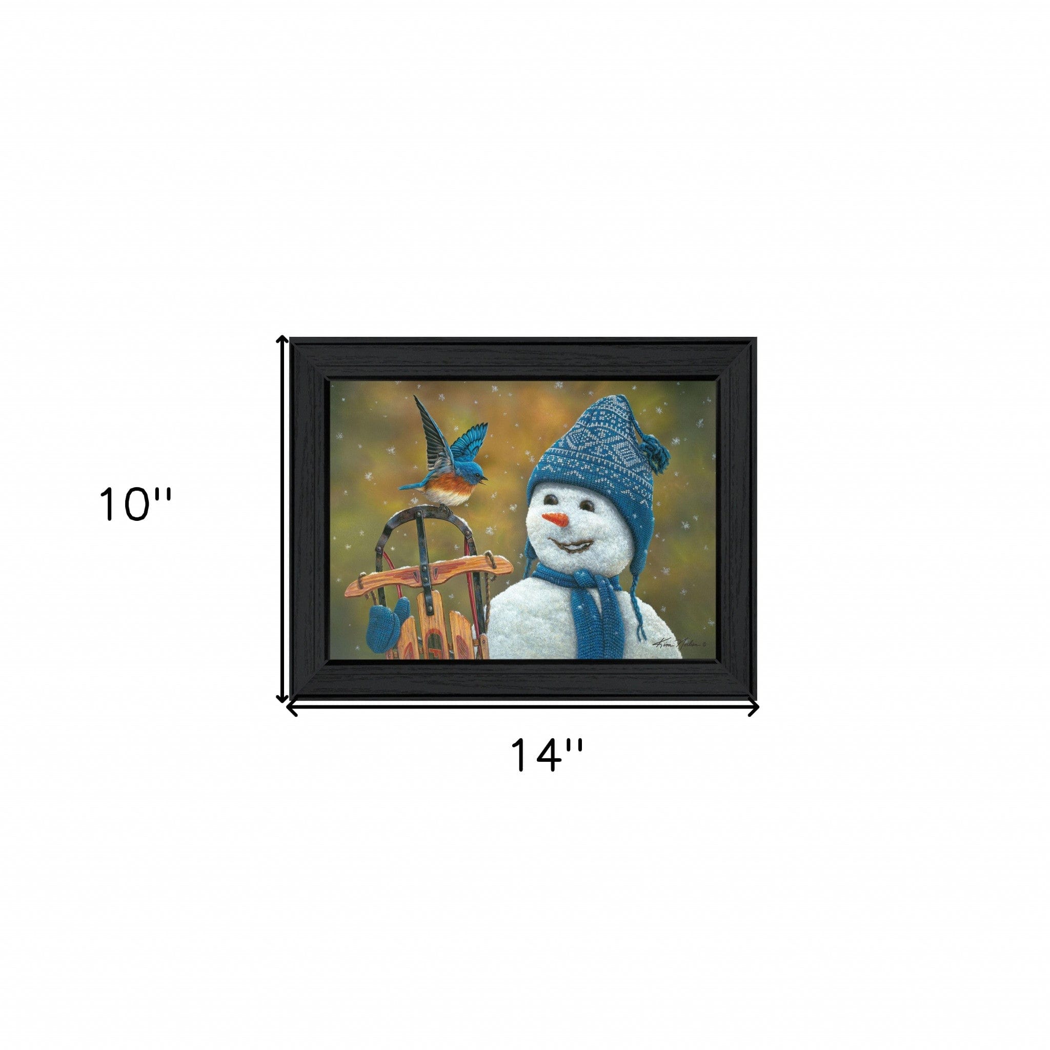 Bluebird Snowman Black Framed Print Wall Art - Homeroots