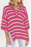 Stripe Drop Shoulder Side Slit Knit Top - Trendsi - Flyclothing LLC