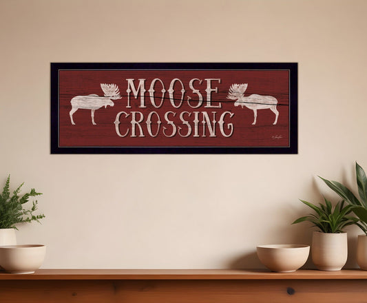 Moose Crossing Black Framed Print Wall Art - Homeroots