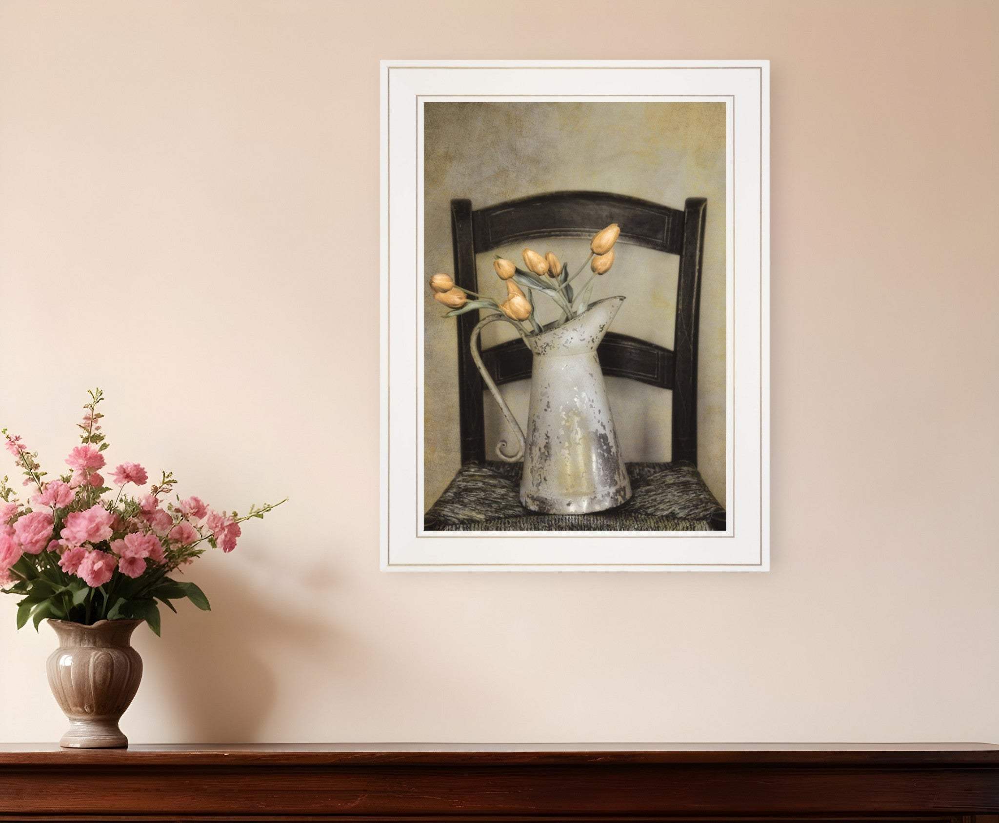Golden Tulips 1 White Framed Print Wall Art - Homeroots - Flyclothing LLC