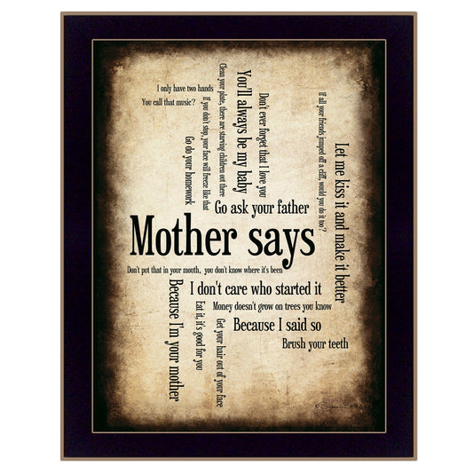 Mother Says 2 Black Framed Print Wall Art - Homeroots