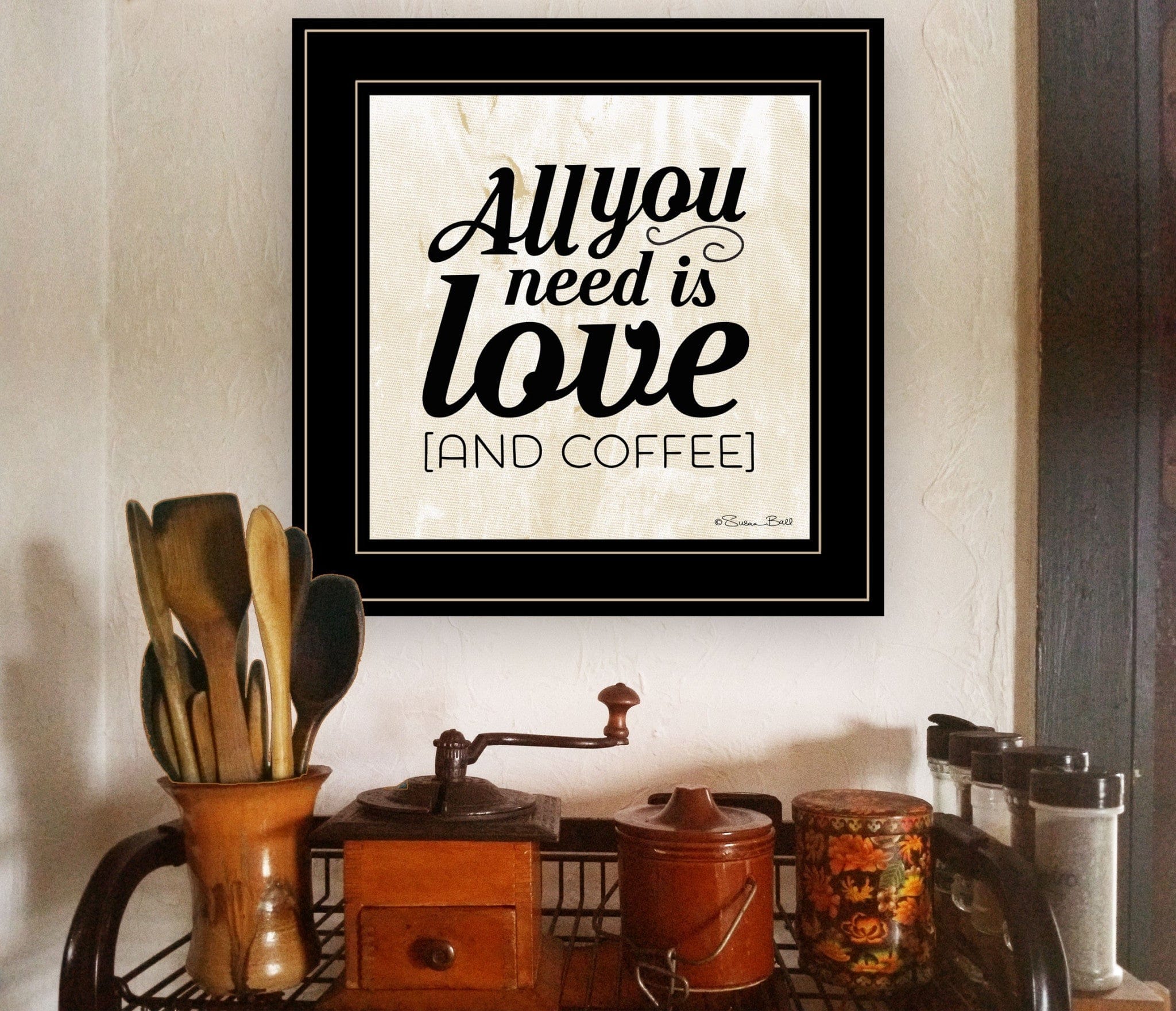 All You Need is Love and Coffee 2 Black Framed Print Wall Art - Homeroots