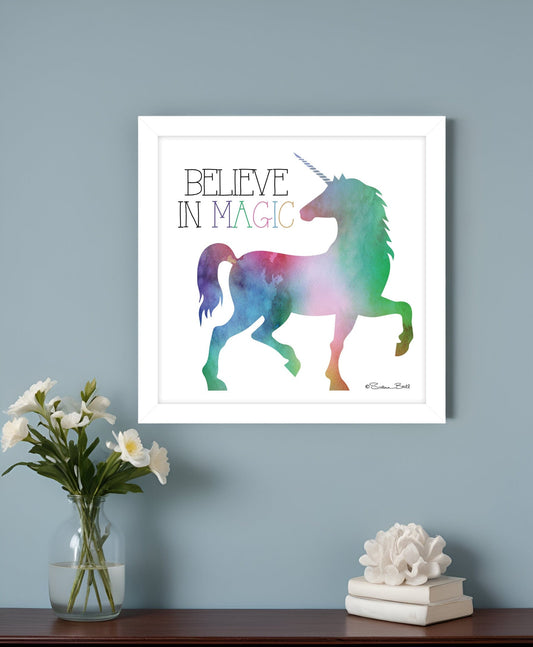 Believe in Magic Unicorn White Framed Print Wall Art - Homeroots