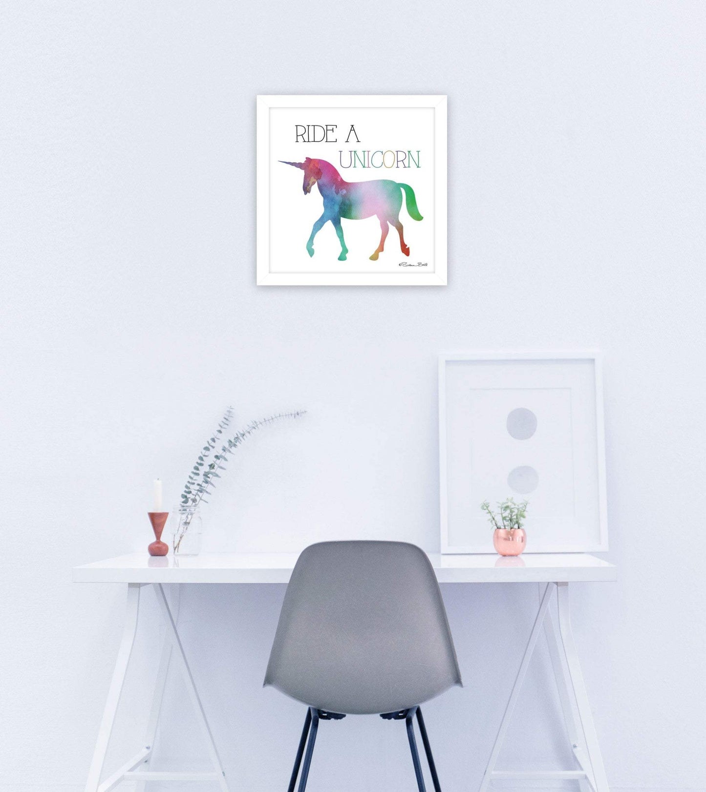Ride a Unicorn White Framed Print Wall Art - Homeroots - Flyclothing LLC