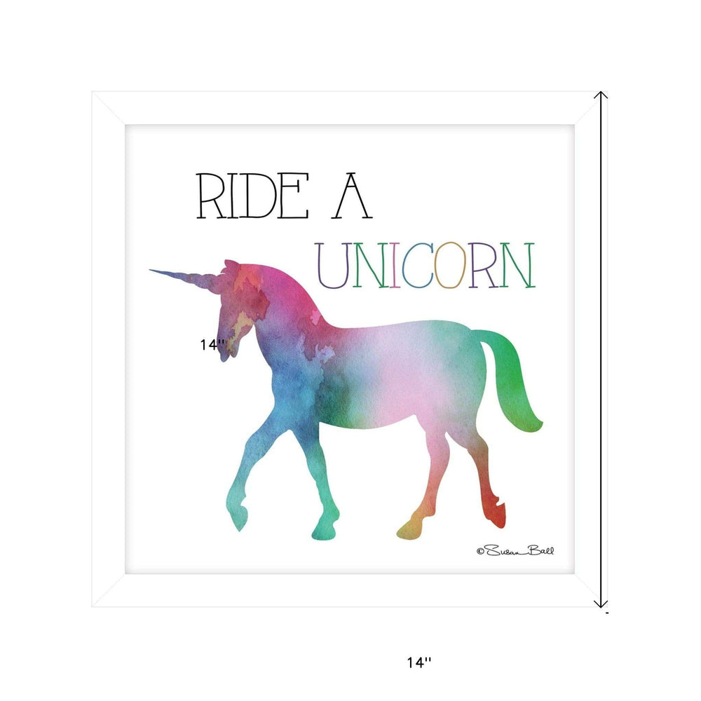 Ride a Unicorn White Framed Print Wall Art - Homeroots - Flyclothing LLC