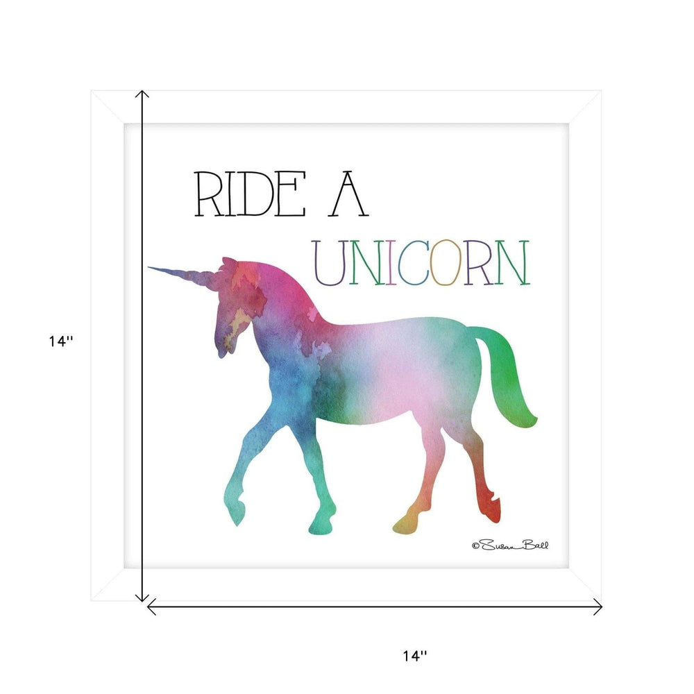 Ride a Unicorn White Framed Print Wall Art - Homeroots - Flyclothing LLC