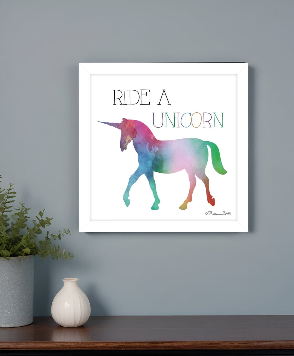 Ride a Unicorn White Framed Print Wall Art - Homeroots