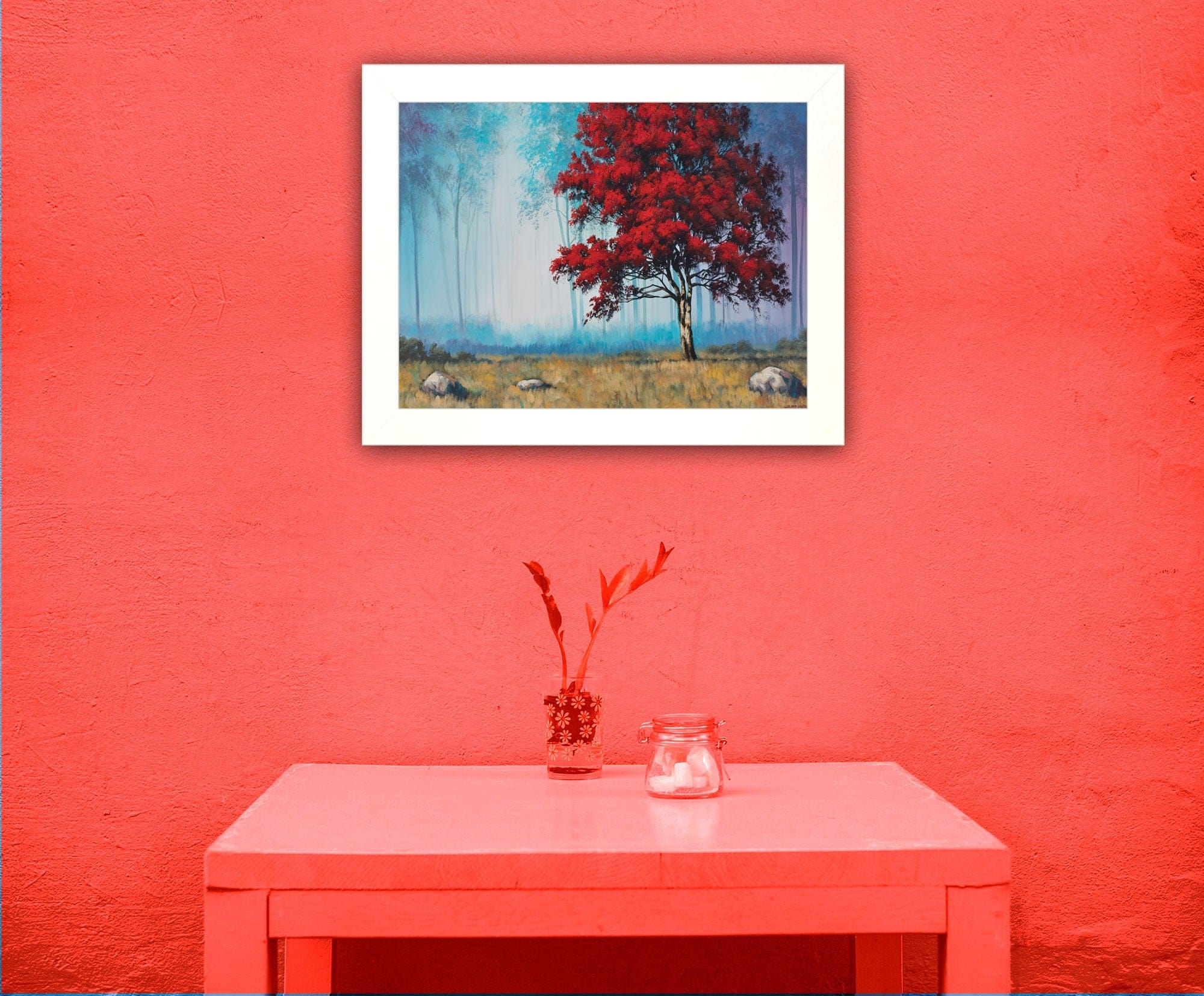 Red Tree 3 White Framed Print Wall Art - Homeroots