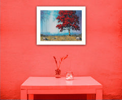 Red Tree 3 White Framed Print Wall Art - Homeroots