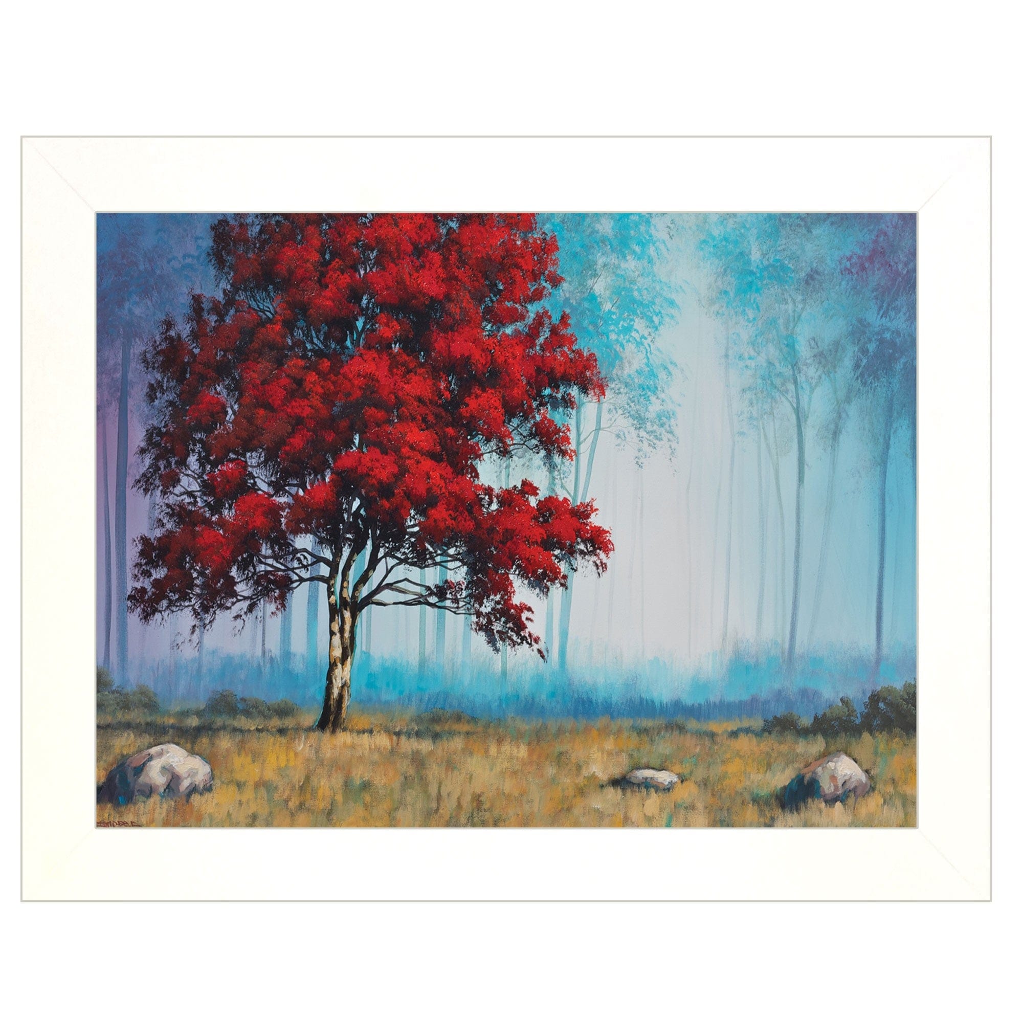 Red Tree 3 White Framed Print Wall Art - Homeroots