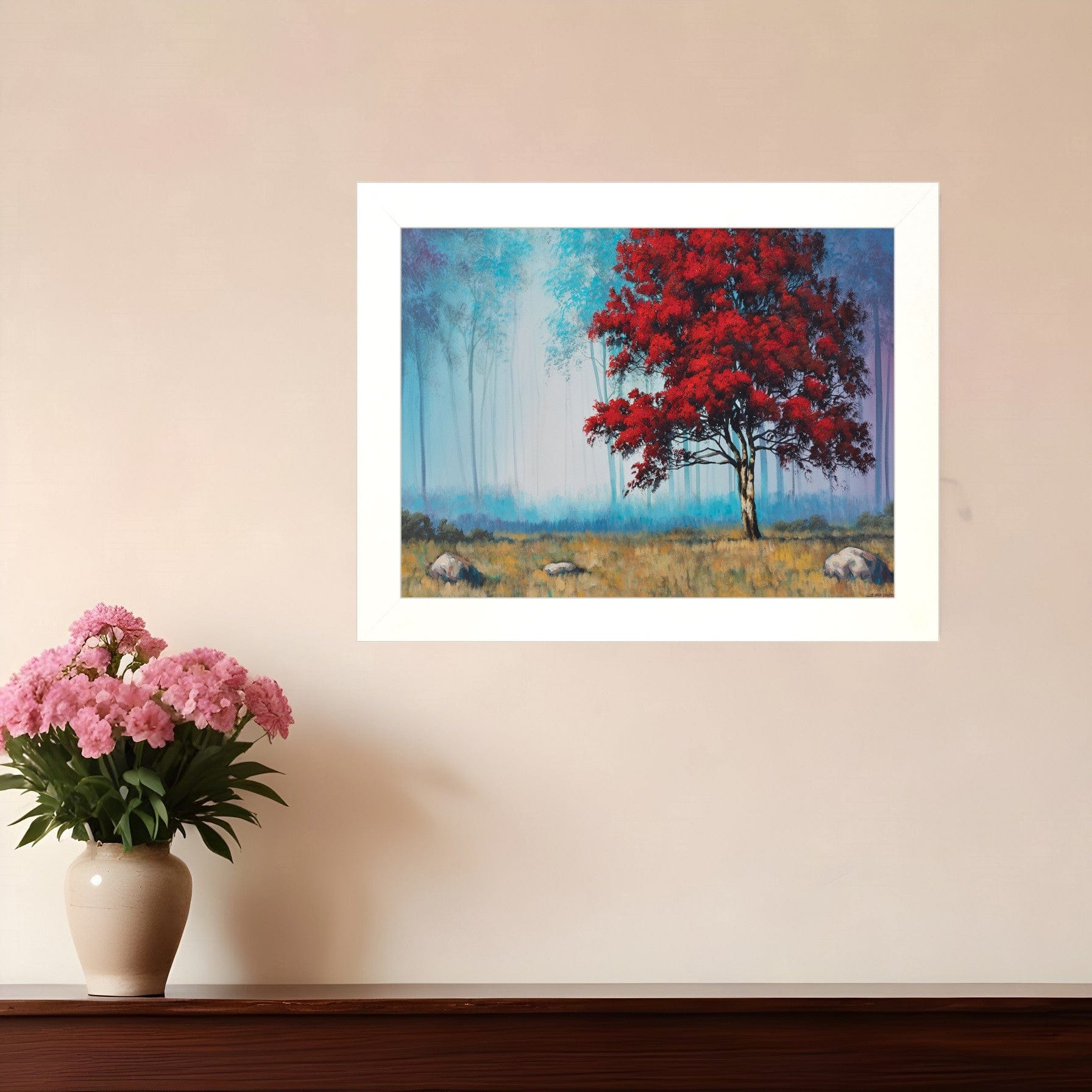 Red Tree 3 White Framed Print Wall Art - Homeroots