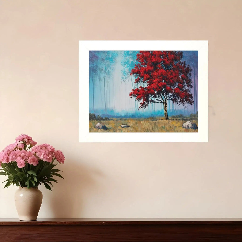 Red Tree 3 White Framed Print Wall Art - Homeroots