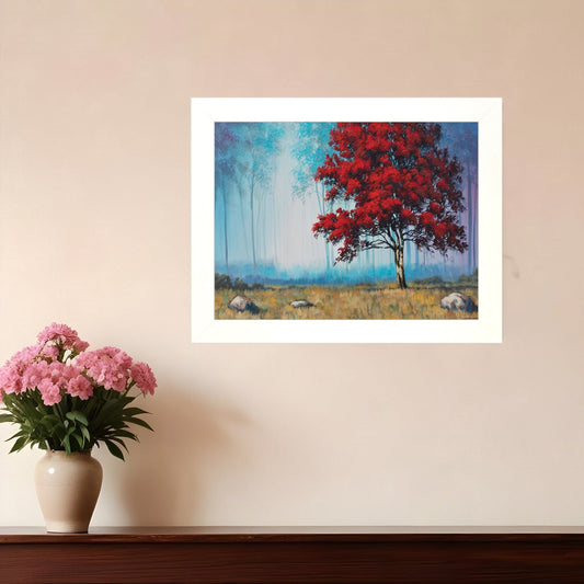 Red Tree 3 White Framed Print Wall Art - Homeroots