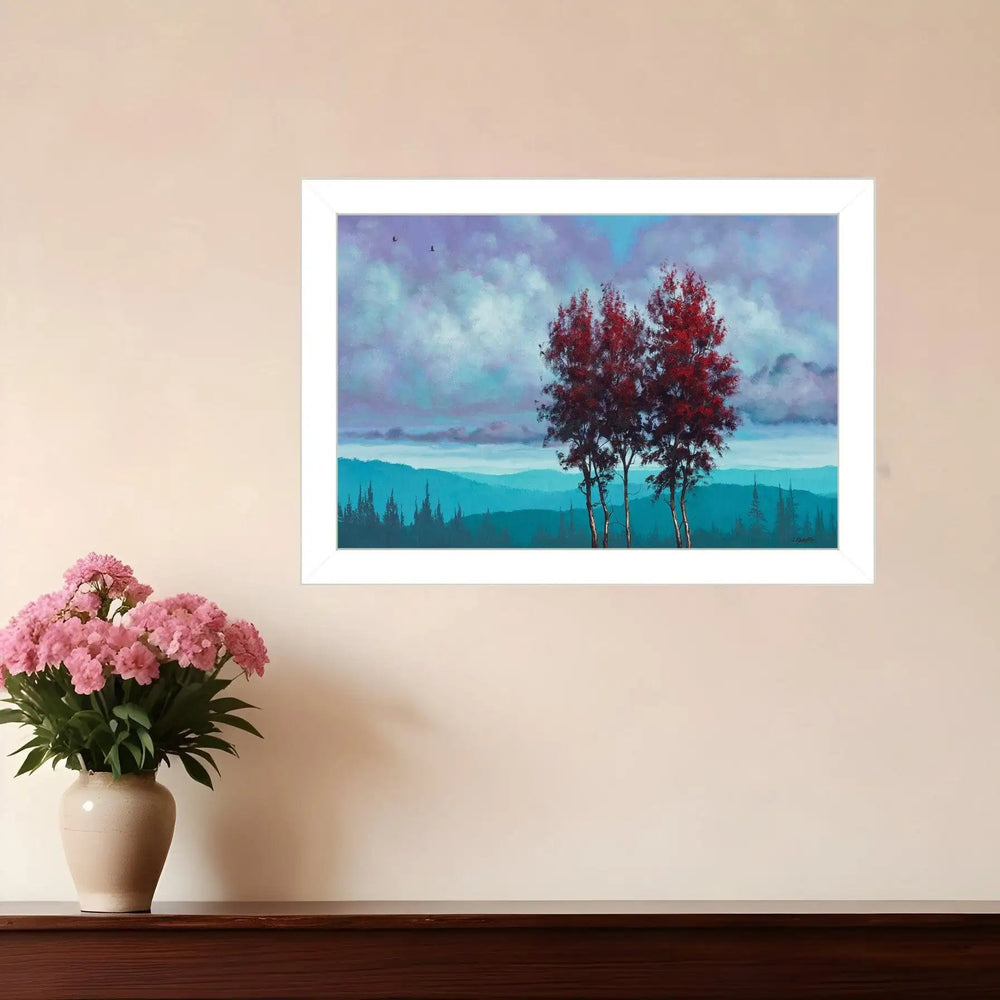 Two Red Trees 1 White Framed Print Wall Art - Homeroots