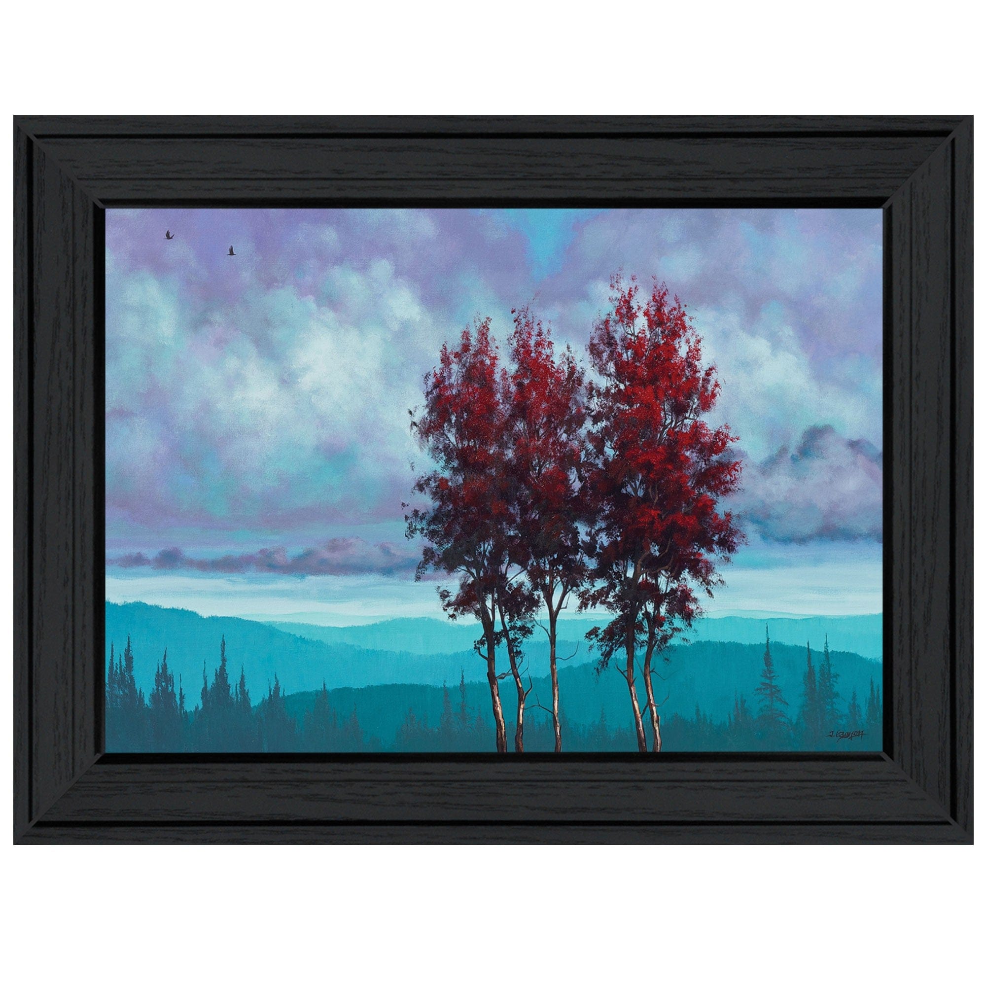 Two Red Trees 2 Black Framed Print Wall Art - Homeroots
