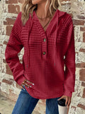 Full Size Texture Button Detail Drawstring Long Sleeve Hoodie - Trendsi - Flyclothing LLC