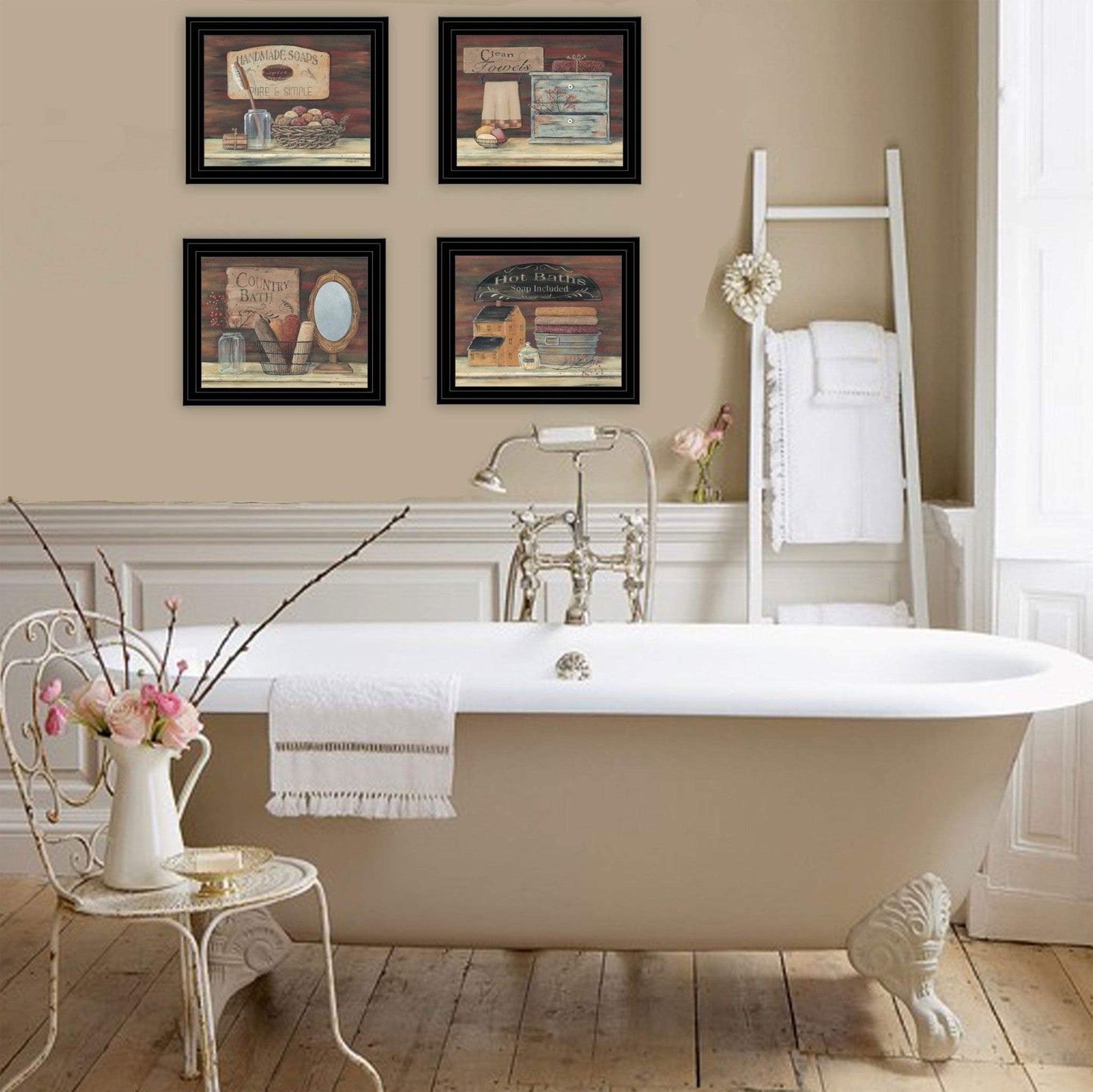 Set Of Four Bathroom COLLECTION I 2 Black Framed Print Bathroom Wall Art - Homeroots - Flyclothing LLC