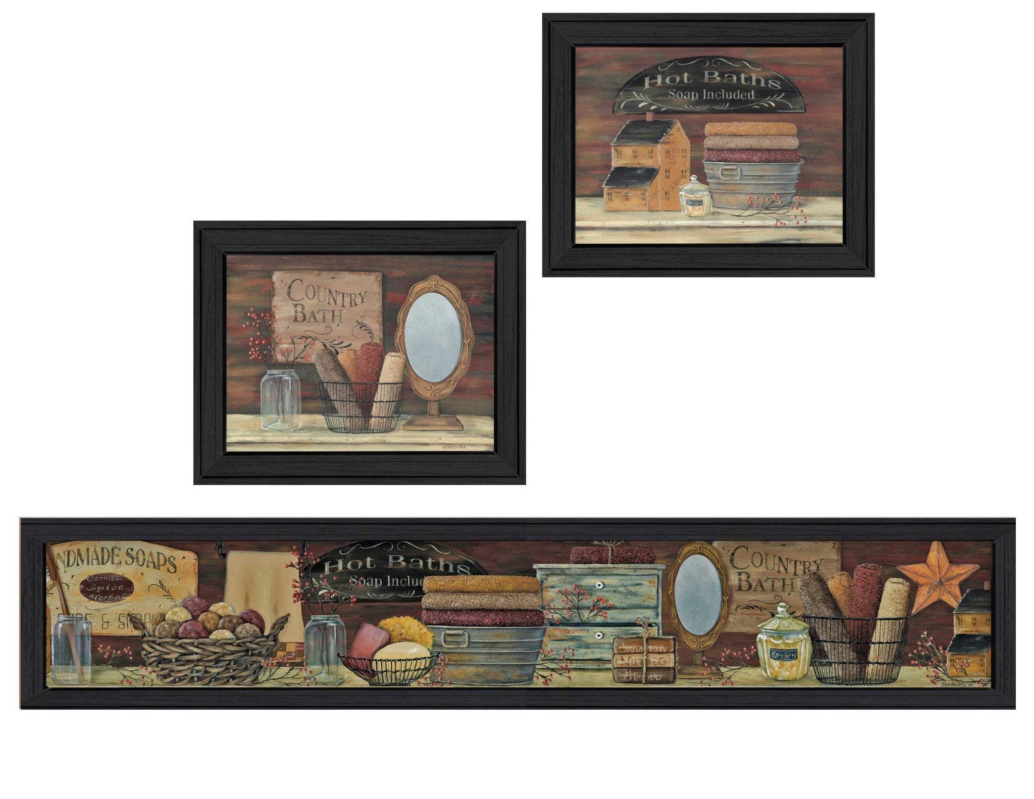 Set Of Three Country Bath I 1 Black Framed Print Bathroom Wall Art - Homeroots - Flyclothing LLC
