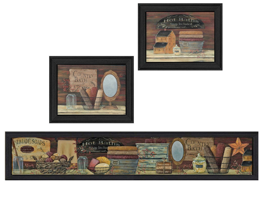 Set Of Three Country Bath I 1 Black Framed Print Bathroom Wall Art - Homeroots - Flyclothing LLC