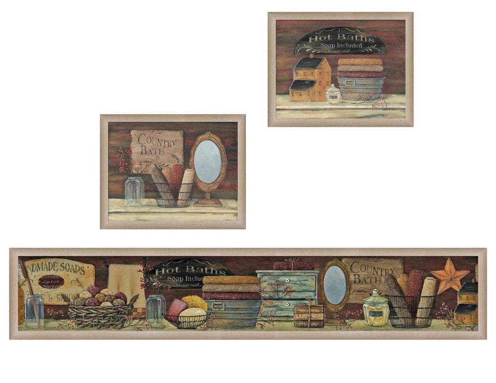 Set Of Three COUNTRY BATH II 4 Brown Framed Print Bathroom Wall Art - Homeroots - Flyclothing LLC