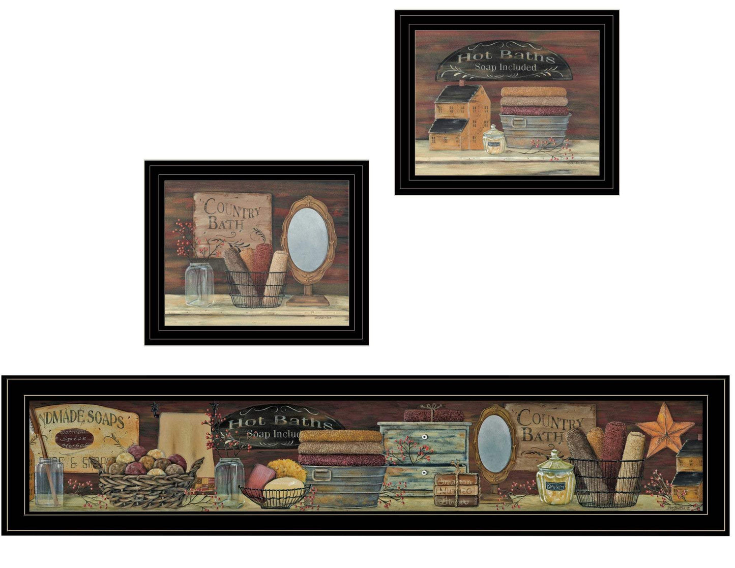Set Of Three COUNTRY BATH II 5 Black Framed Print Bathroom Wall Art - Homeroots - Flyclothing LLC