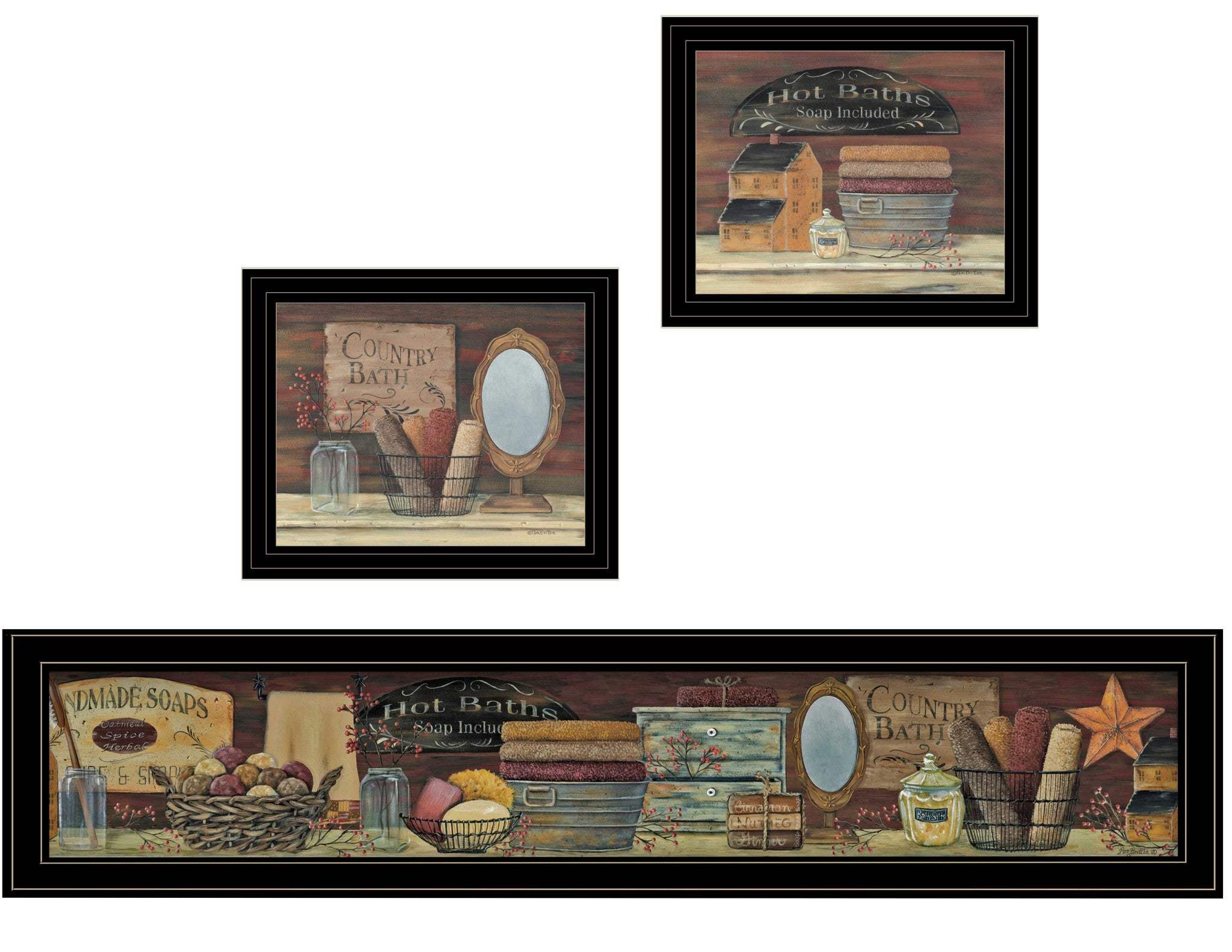 Set Of Three COUNTRY BATH II 5 Black Framed Print Bathroom Wall Art - Homeroots - Flyclothing LLC