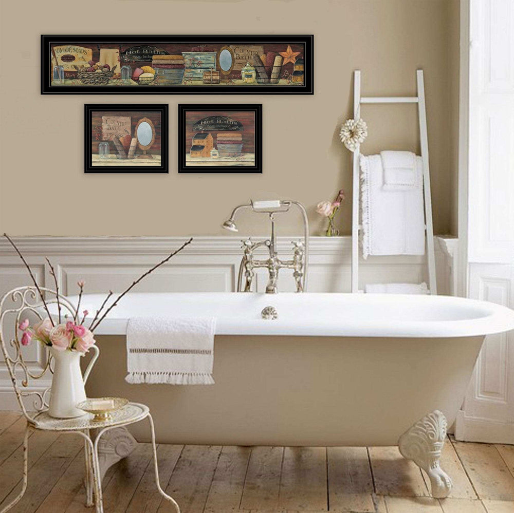 Set Of Three COUNTRY BATH II 5 Black Framed Print Bathroom Wall Art - Homeroots - Flyclothing LLC