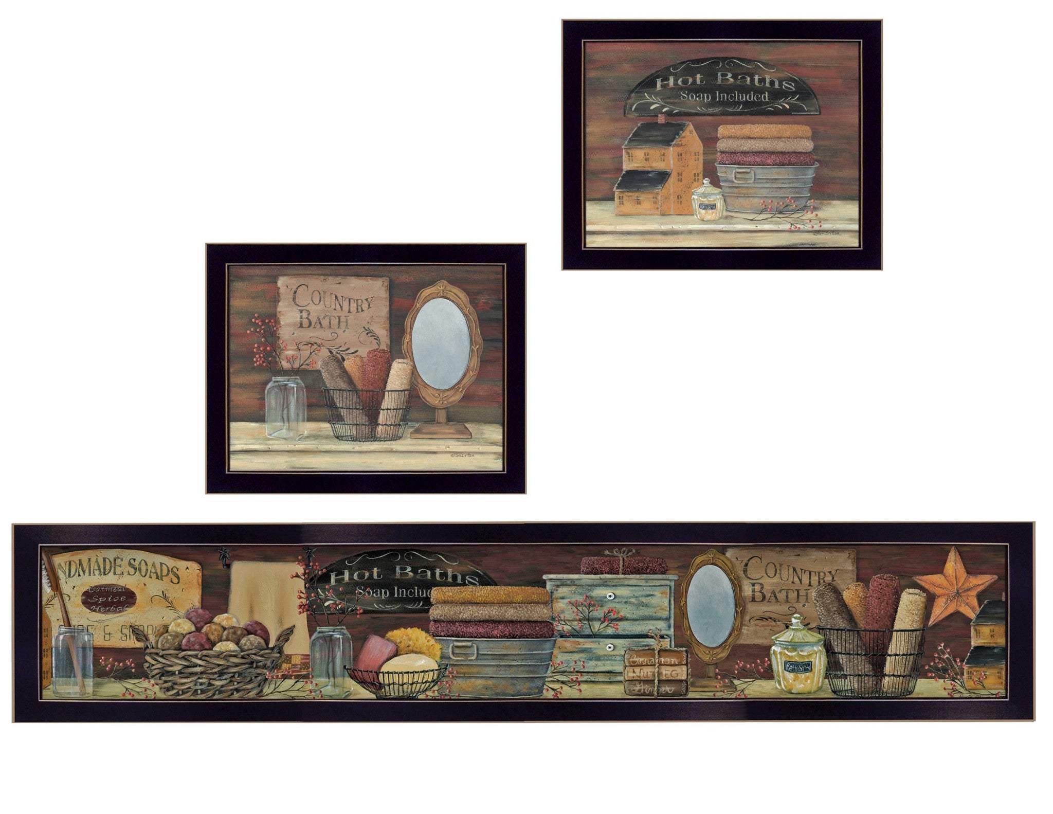 Set Of Three COUNTRY BATH II 6 Black Framed Print Bathroom Wall Art - Homeroots - Flyclothing LLC