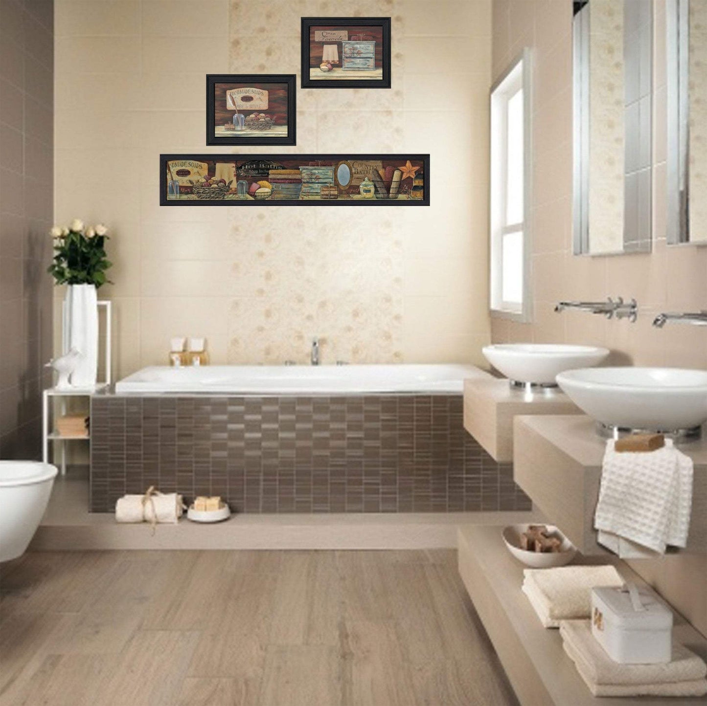 Set Of Three Country Bath II Collection 1 Black Framed Print Bathroom Wall Art - Homeroots - Flyclothing LLC