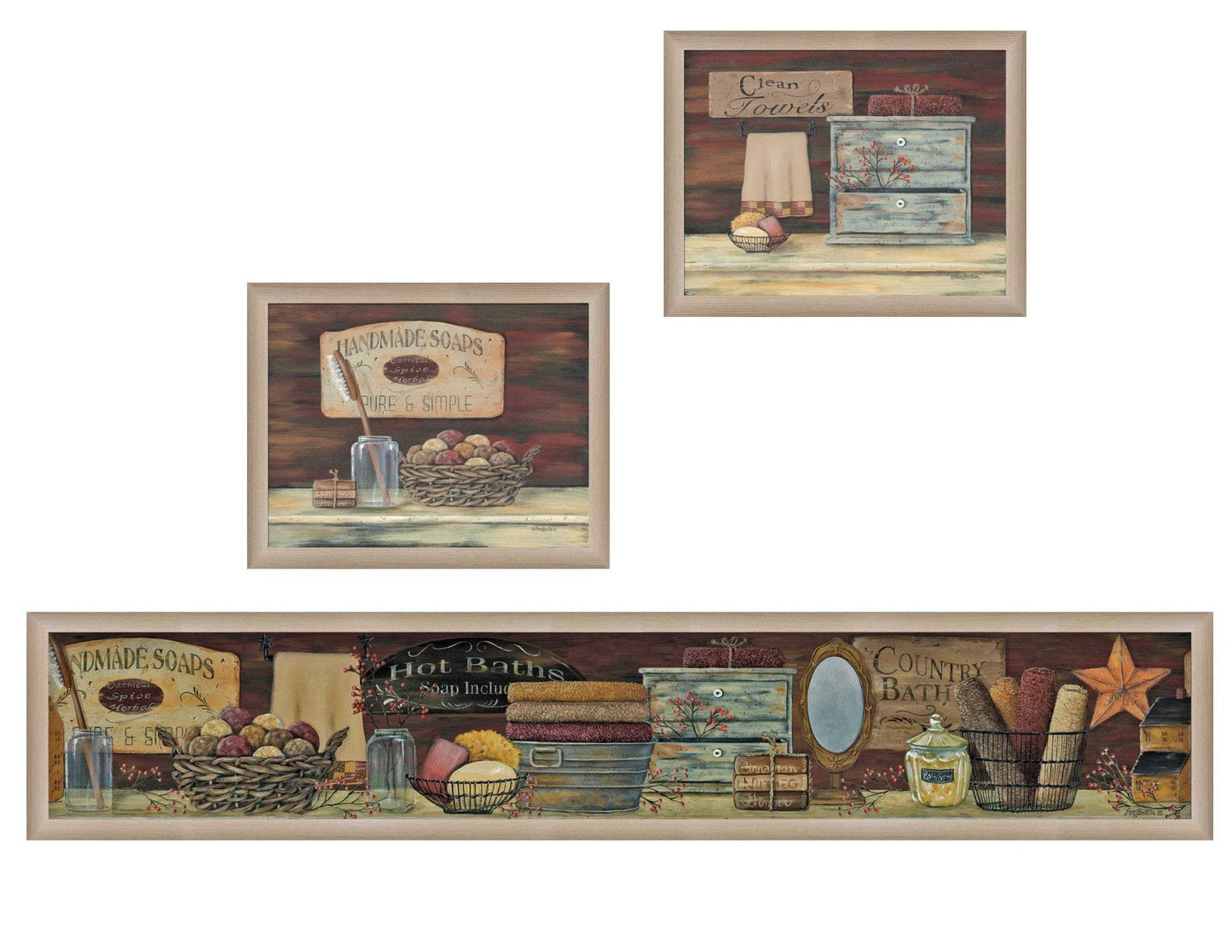 Set Of Three COUNTRY BATH II 7 Brown Framed Print Bathroom Wall Art - Homeroots - Flyclothing LLC