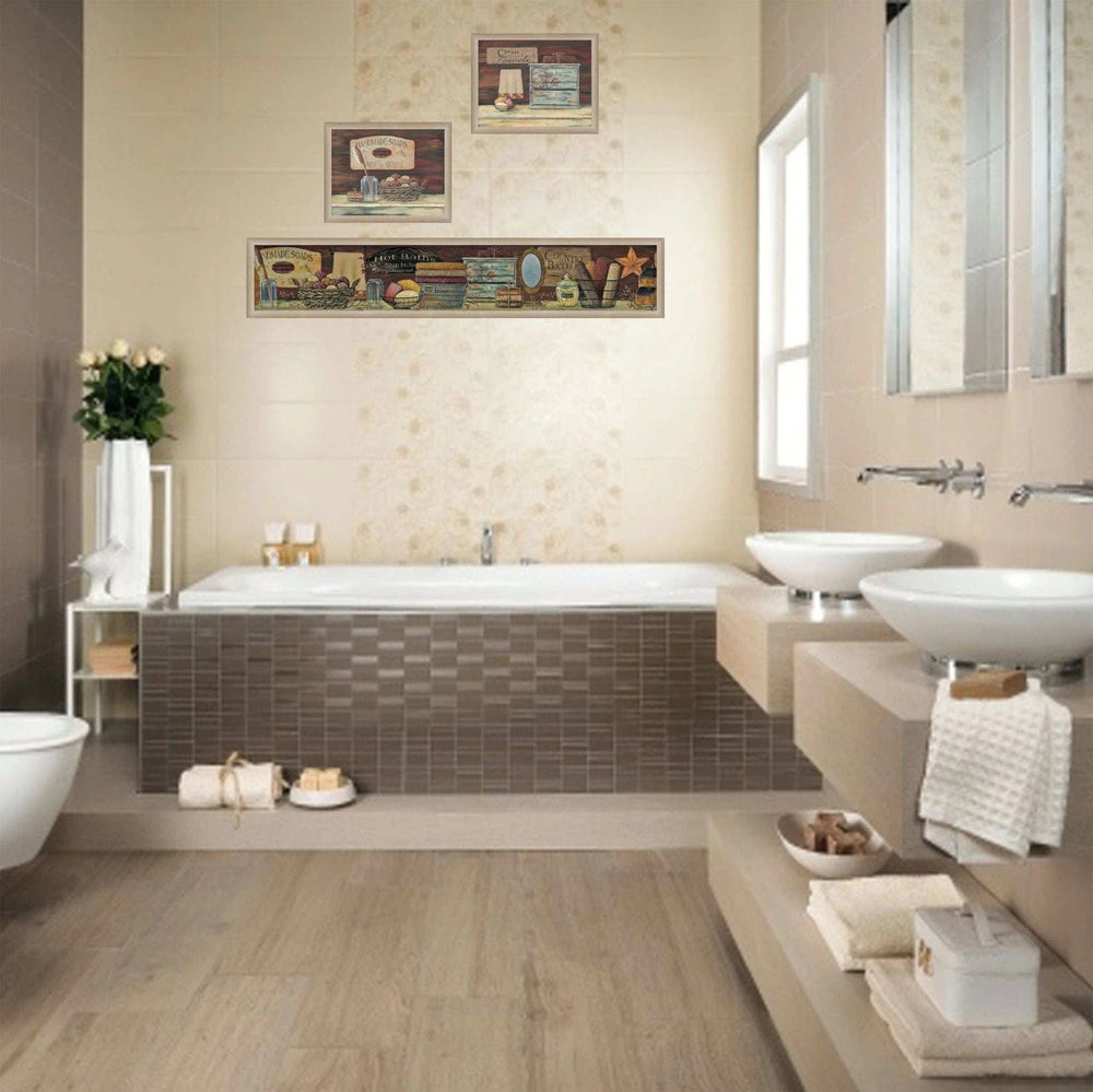 Set Of Three COUNTRY BATH II 7 Brown Framed Print Bathroom Wall Art - Homeroots - Flyclothing LLC