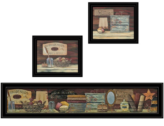 Set Of Three COUNTRY BATH II 8 Black Framed Print Bathroom Wall Art - Homeroots - Flyclothing LLC