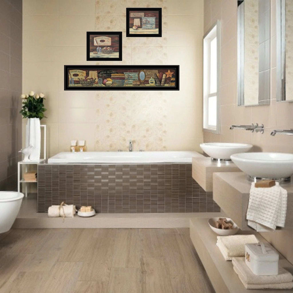 Set Of Three COUNTRY BATH II 8 Black Framed Print Bathroom Wall Art - Homeroots - Flyclothing LLC