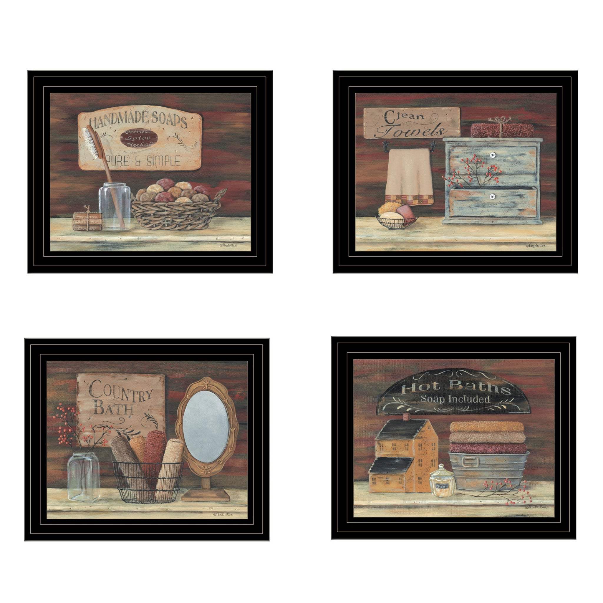 Set Of Four Bathroom Collection II 1 Black Framed Print Bathroom Wall Art - Homeroots - Flyclothing LLC