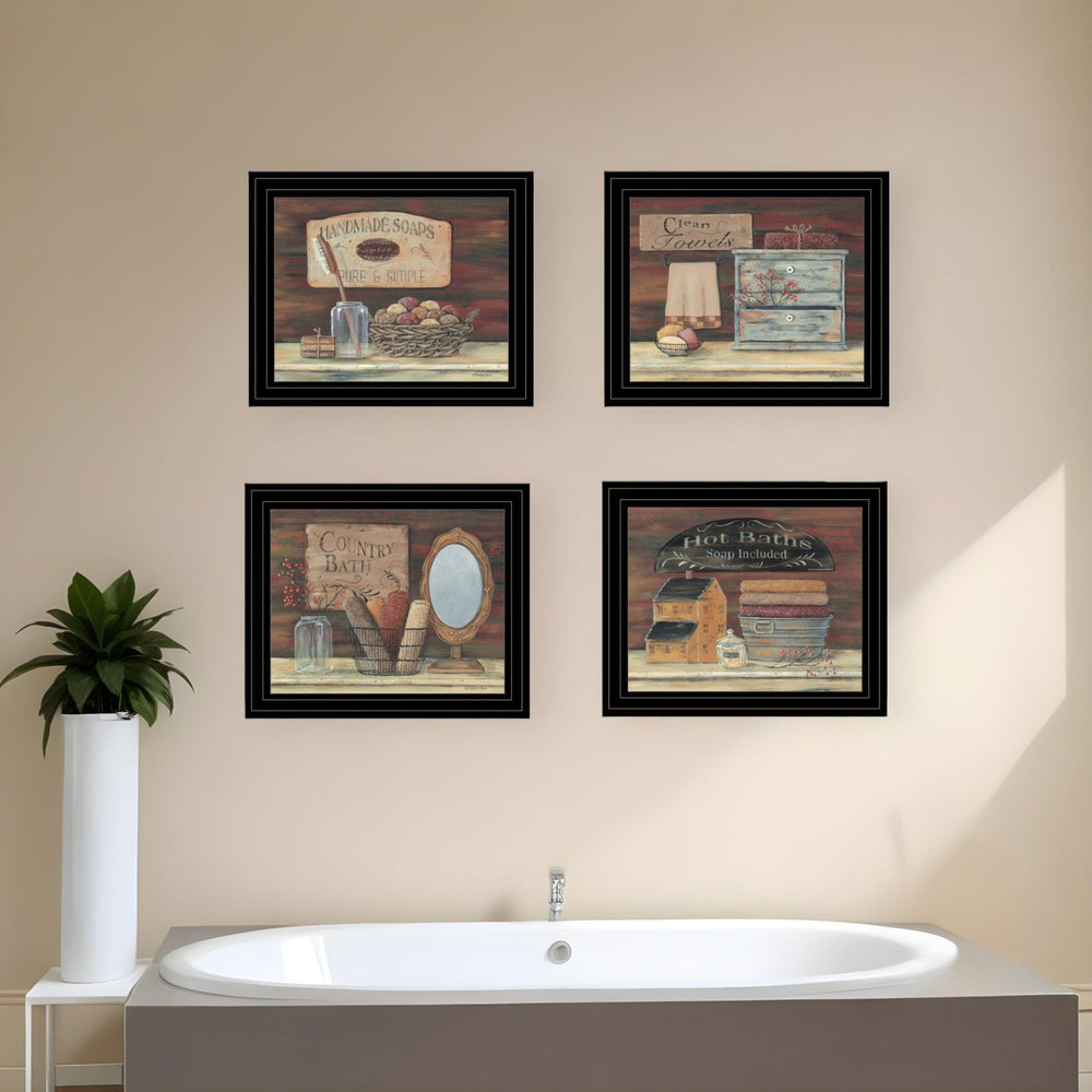 Set Of Four Bathroom Collection II 1 Black Framed Print Bathroom Wall Art - Homeroots