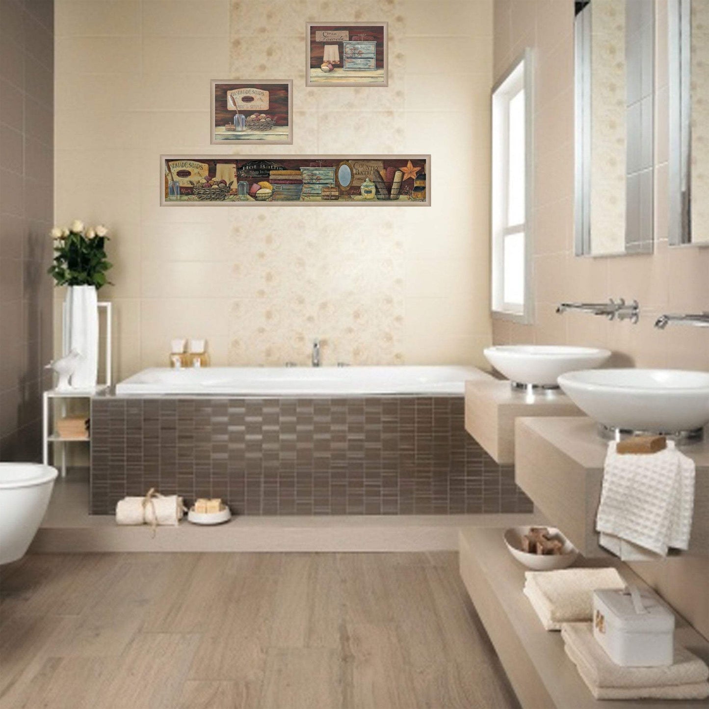 Set Of Three Country Bath I 2 Brown Framed Print Bathroom Wall Art - Homeroots - Flyclothing LLC