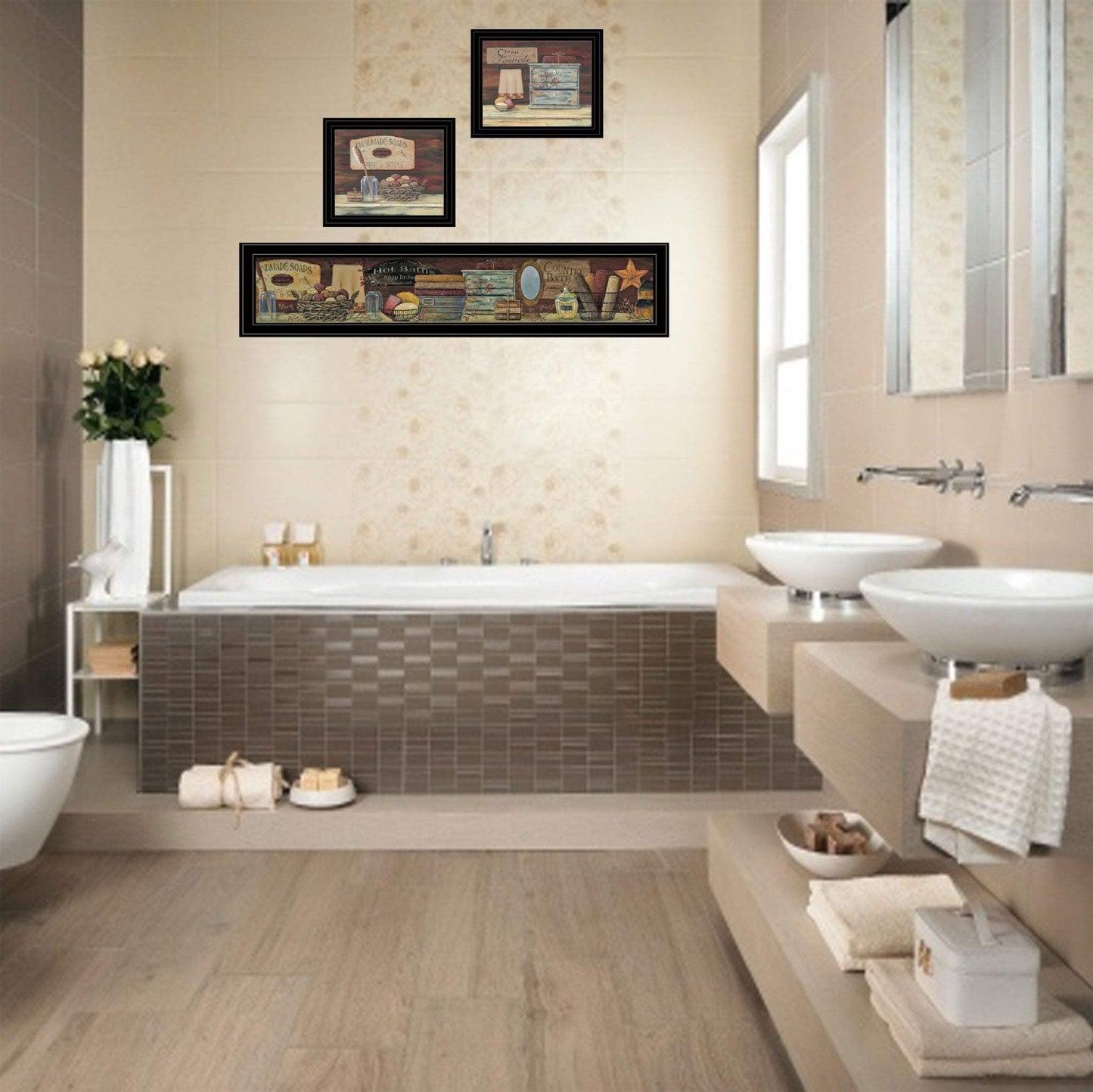 Set Of Three COUNTRY BATH 1 2 Black Framed Print Bathroom Wall Art - Homeroots - Flyclothing LLC