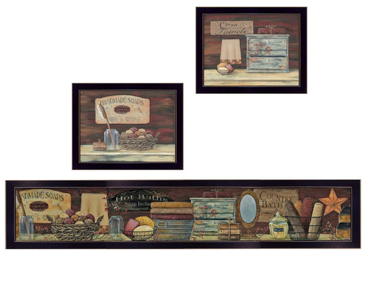 Set Of Three COUNTRY BATH 1 3 Black Framed Print Bathroom Wall Art - Homeroots - Flyclothing LLC