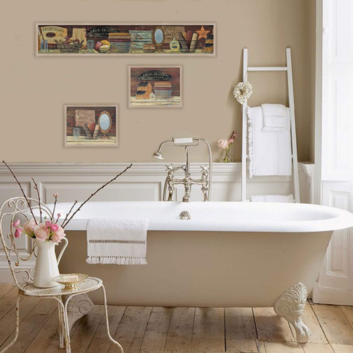Set Of Three Country Bath II Collection 2 Brown Framed Print Bathroom Wall Art - Homeroots - Flyclothing LLC