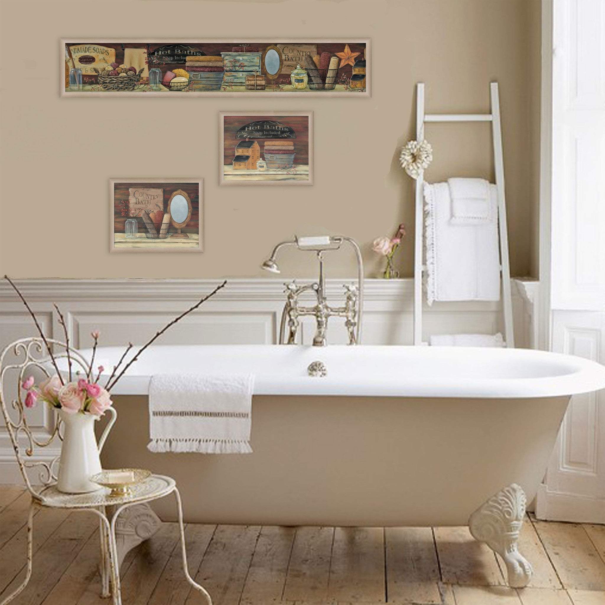 Set Of Three Country Bath II Collection 2 Brown Framed Print Bathroom Wall Art - Homeroots - Flyclothing LLC