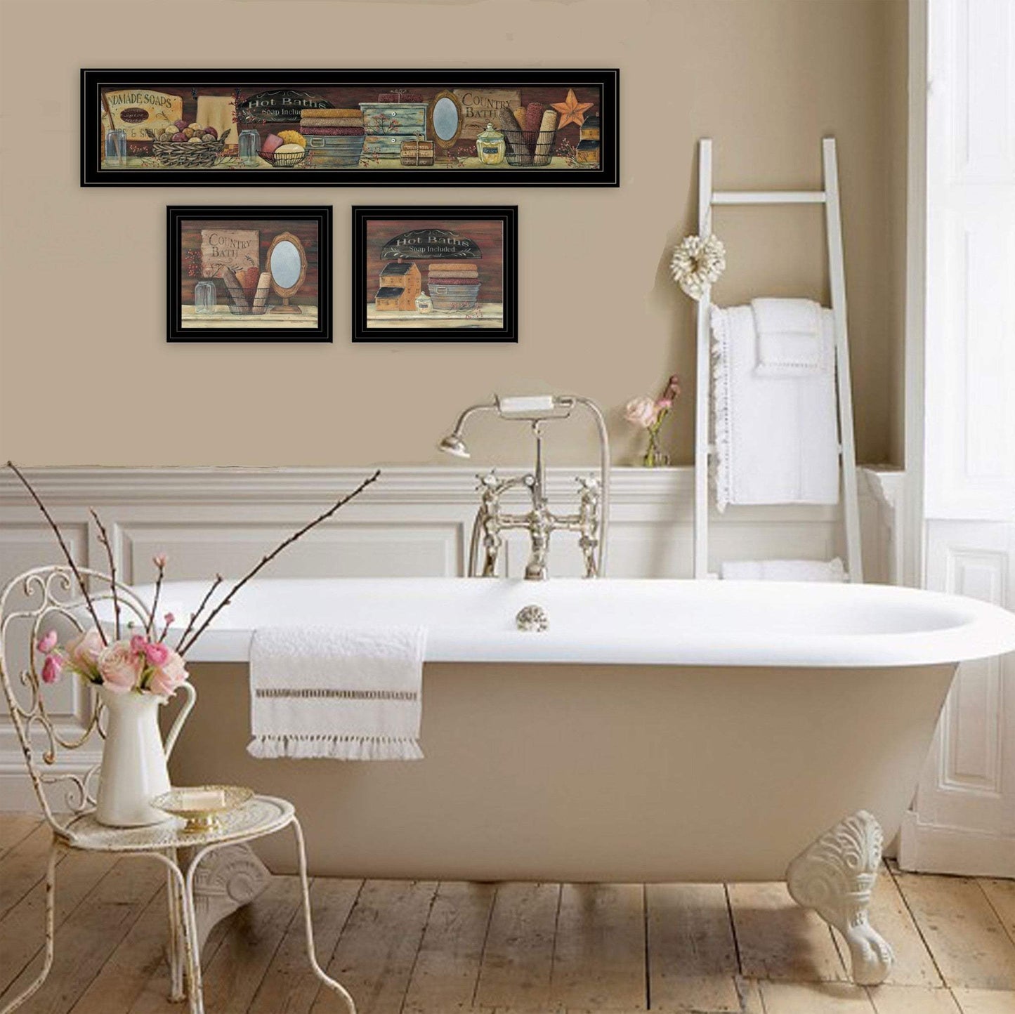 Set Of Three COUNTRY BATH II 10 Black Framed Print Bathroom Wall Art - Homeroots - Flyclothing LLC