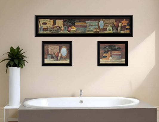 Set Of Three COUNTRY BATH II 10 Black Framed Print Bathroom Wall Art - Homeroots - Flyclothing LLC