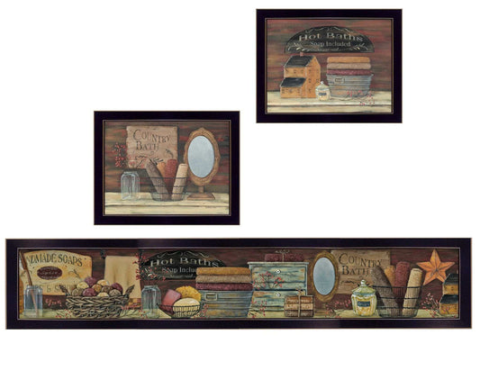 Set Of Three Country Bath 11 Black Framed Print Bathroom Wall Art - Homeroots - Flyclothing LLC