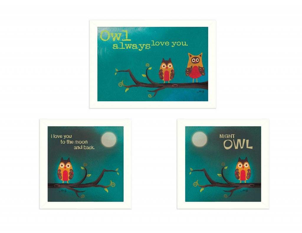 Set Of Three Owls II White Framed Print Wall Art - Homeroots - Flyclothing LLC
